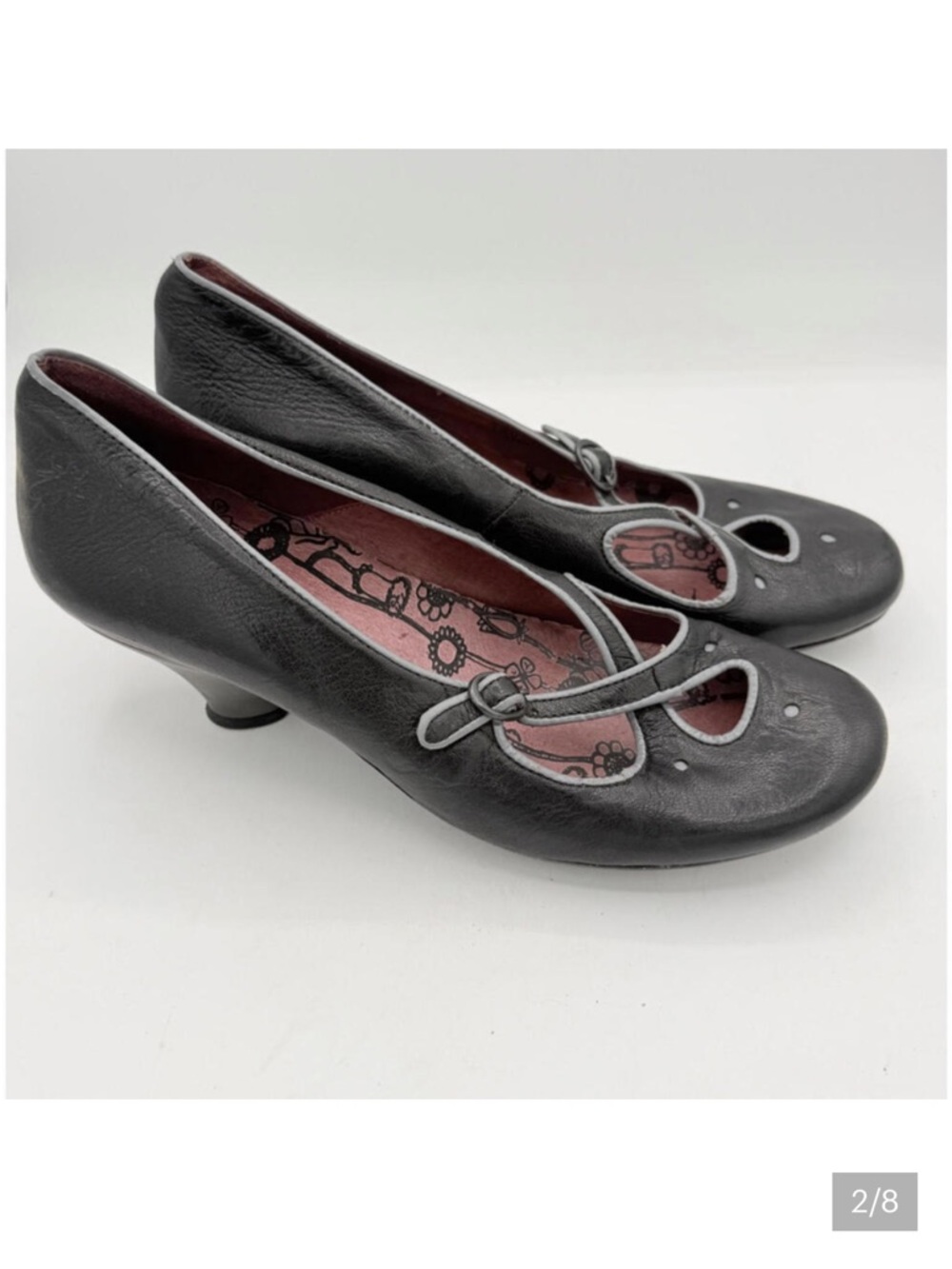Fly London US 8.5 EU 39 Back Leather Kitten Heel Buckle Retro Vintage Style